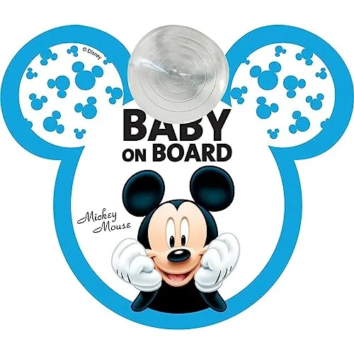Disney - Autosignal Baby an Bord | Saugnapfbefestigung | Mickey Mouse Grafik | Vinyl, Blau, 19x16,5 cm