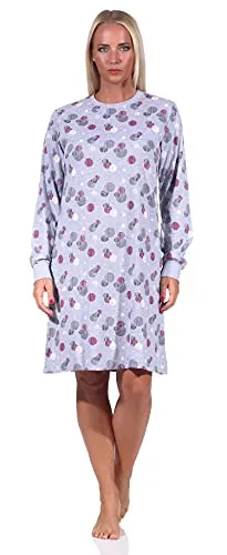 NORMANN-Wäschefabrik Damen Langarm Nachthemd mit Bündchen in eleganter Tupfen/Punkte Optik - 212 213 90 750, Farbe:rot, Größe:40-42