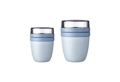 Mepal ELLIPSE Lunchpot Set 2-teilig - Nordic Blue New - Thermobehälter mit zwei praktischen Behältern für Joghurt und Müsli oder Suppe und Croutons, spülmaschinenfest und mikrowellengeeignet (ohne Deckel), ideal für unterwegs.