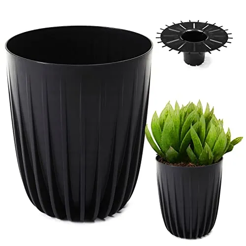 Konzept 11 - Hoher Blumentopf 14cm Durchmesser, Pflanzkübel Groß für Außen, Balkon, Übertopf mit Einsatz Schwarz Palmentopf