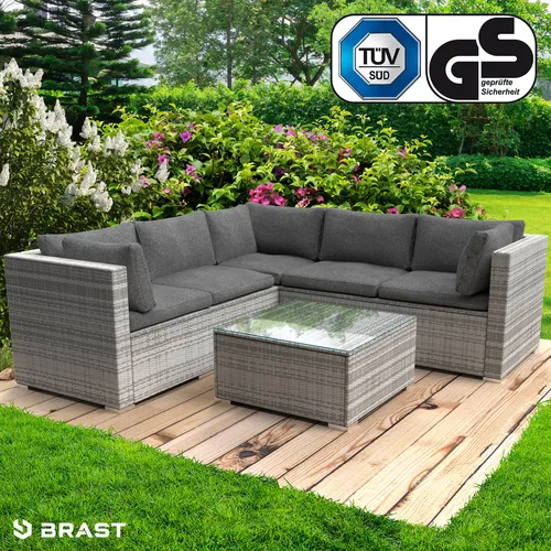BRAST Gartenlounge-Set Passion für 4 Personen - TÜV geprüft - Gartenmöbelset in Grau mit extra dicken Kissen für ultimativen Komfort im Freien. Ideal für entspannte Stunden im Garten oder auf der Terrasse.