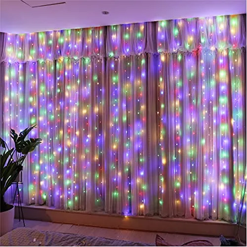 HXWEIYE 300LED Lichtervorhang 3mx3m USB, Fernbedienung, 8 Modi & Timer