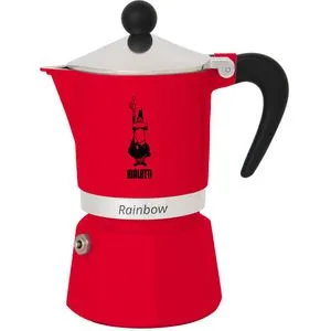 BIALETTI Rainbow Espressokocher rot, 3 Tassen - Zubehör zur Kaffee- u. Teezubereitung, für aromatischen italienischen Espresso mit robustem Aluminiumgehäuse und ideal für 3 Tassen Genuss.