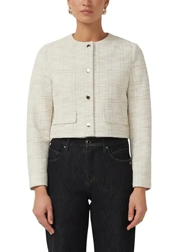 s.Oliver BLACK LABEL Boxy Fit Kurzblazer in Offwhite, Größe 40 - Moderner Damen Kurzblazer mit Boxy-Fit und kariertem Muster. Das strukturierte Bouclé-Material bietet hohen Tragekomfort und Bewegungsfreiheit, ideal für vielseitige Looks.