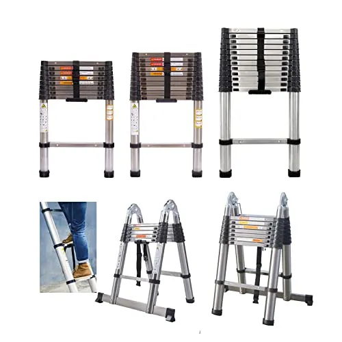 Teleskopleiter Klappleiter 3,8m(1.9m+1.9m) A Typ & Gerade Edelstahl Anti-Rutsch Mehrzweckleiter Ausziehbar Tragbare Leiter 150kg Belastbarkeit