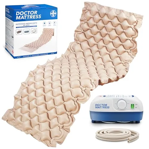AIESI® Anti-Dekubitus-Matratze mit Luftblasen und einstellbarem Kompressor im Wechselzyklus Doctor Mattress, 130 Luftzellen, Belastbarkeit bis 150 kg, superleise, Stahlhaken, 24 Monate Garantie