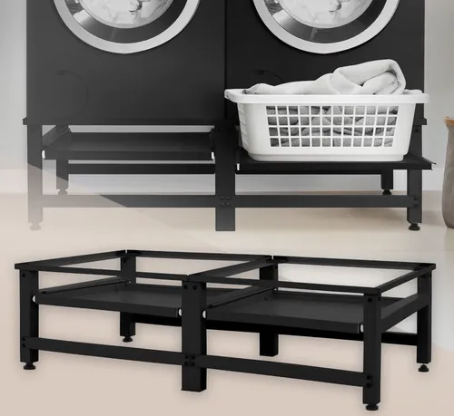 ML-Design Doppel Waschmaschinen-Untergestell mit 2 Ablagen - Podeste & Rahmen für Waschmaschinen, ergonomisch und rückenschonend, mit robustem Stahlrahmen und ausziehbaren Ablagen für mehr Stauraum.