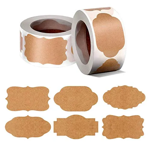 Kraft-Etiketten, 2 Rollen 600 Stück Selbstklebende Etiketten, Kraftpapier Aufkleber für Geschenke, Dekoration, Flasche, Dosen, Marmelade, Handarbeit, DIY Projekt