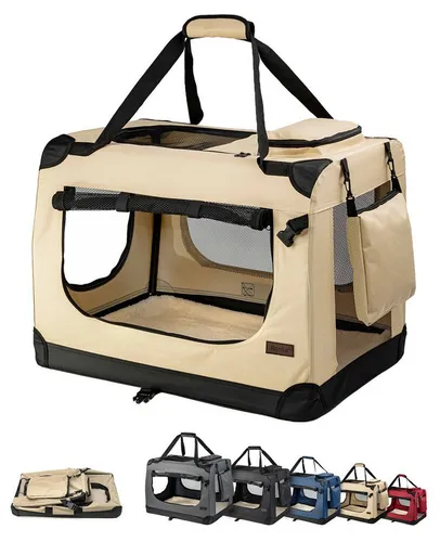 lionto Katzentransportbox - leicht & komfortabel, 50x36x34 cm, beige - Die lionto Katzentransportbox bietet deiner Katze eine sichere und stilvolle Transportmöglichkeit. Mit robustem Oxford-Gewebe und optimaler Luftzirkulation ist sie ideal für Reisen und als Rückzugsort. Faltbar und praktisch!