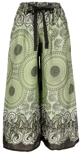 GURU SHOP Palazzohose, Schlaghose, Boho Sommerhose, Hippie Goa Hose - Olive, Damen