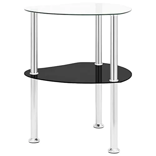 vidaXL Beistelltisch mit 2 Ablagen, Transparent 38x38x50 cm - Moderner Couchtisch aus gehärtetem Glas und Edelstahl, stabil und langlebig, ideal für Getränke und Aufbewahrung von Gegenständen.