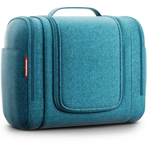 Travelaner Kulturbeutel zum Aufhängen, Damen/Herren, 7L, Türkis | Große Kulturtasche mit Haken: Kosmetiktasche, Waschtasche & Waschbeutel für Reisen, Kinder & Erwachsene, wasserabweisend