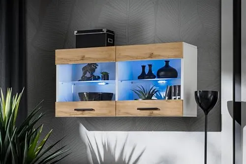 Komodee Vitrine Savona Wotan/Weiß 100x50x30 cm