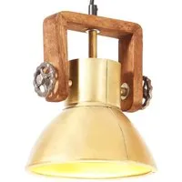 vidaXL Hängelampe Industriestil 25 W Messing Rund 19 cm E27 - Stilvolle Hängelampe im Industriestil mit antikem Messing-Finish und Mangoholz. Ideal für Wohnzimmer und Büro. E27-Fassung für individuelle Lichtgestaltung. Lieferung inkl. Montagematerial.