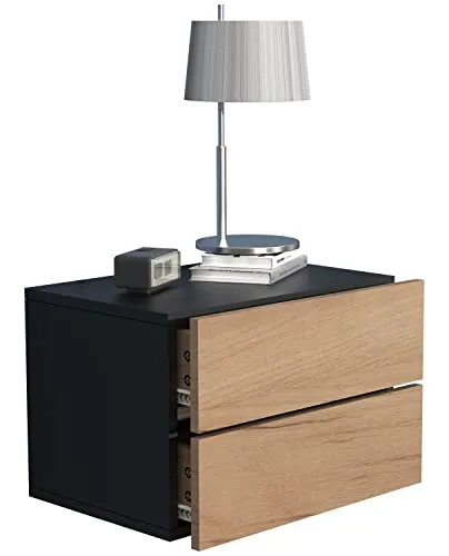 VCM Nachtschrank mit Wandschublade | Wandboard | Nachttisch - Stilvolles hängendes Wandboard mit zwei leichtgängigen Schubladen, ideal als Nachttisch oder modernes Wandregal. Maße: H. 30 x B. 45 x T. 32 cm.