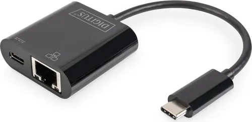 Digitus USB-C zu RJ45 Adapter - 1x USB-C Stecker auf 1x RJ45-Buchse, kompakte Lösung für stabile Netzwerkverbindungen in Schwarz