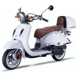 Motorroller Strada mit Top Case 125 ccm 85 km/h, Euro 5, weiß, Sitzbank braun, GT Union - Weiß