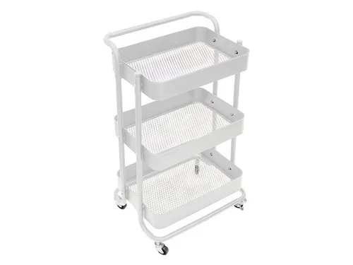 PEREL Küchenwagen auf Rollen, 3 Ebenen in Weiß