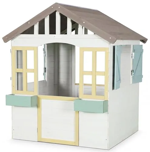 WONDERMAKE Spielhaus für Kinder – Wetterfestes Gartenhaus in Weiß und Grau - WONDERMAKE® Spielhaus aus wetterfestem Tannenholz, ideal für den Außenbereich. Mit stabilen, magnetischen Türen und zwei Pflanzkästen sorgt es für kreativen Spielspaß im Garten.