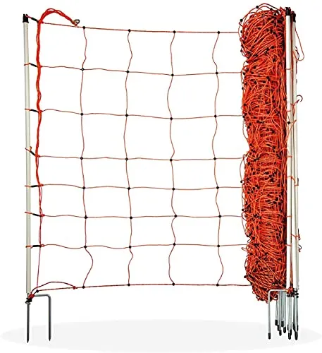 horizont Hundezaun 50m lang 90cm hoch, elektrifizierbar, Hundenetz, Zaun für Garten, Hundezaun Camping, 14 Kunststoffpfähle mit Doppelspitze, mobiler Hundezaun, Hundeauslauf