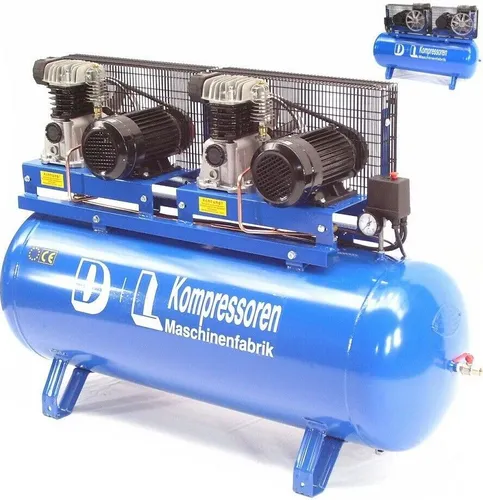 Druckluft Kompressor Duo 1200L 2x600/11/270D 8PS 400V - Robuster Werkstattkompressor mit 270L Kessel, 8 PS und 11 bar Druck für langlebige Leistung und hohe Luftleistung. Ideal für Lackieren, Bohren und Schrauben.
