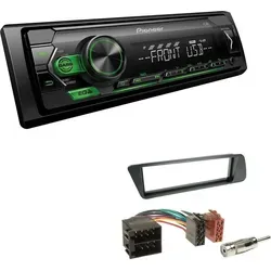 Pioneer MVH-S120UBG 1-DIN Autoradio mit grüner Beleuchtung und USB kompatibel mit Android-Smartphones inkl. Einbauset passend für Peugeot 306 199...