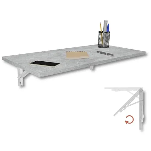 KDR Produktgestaltung Wandklapptisch 80x40 cm – Platzsparender Schreibtisch in Betonoptik - Esszimmertische – Funktionaler Wandklapptisch mit kratzfester Tischplatte und robusten Klappwinkeln, ideal für Küche oder Homeoffice.