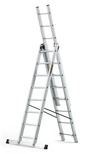 DRABEST Leiter PRO Serie Aluleiter 3-teilig Mehrzweckleiter 3x8 Stufen Leiter Multifunktionsleiter Kombileiter bis 150 kg Beslastbar - Arbeitshöhe 5,05 m - inkl. Eimerhaken