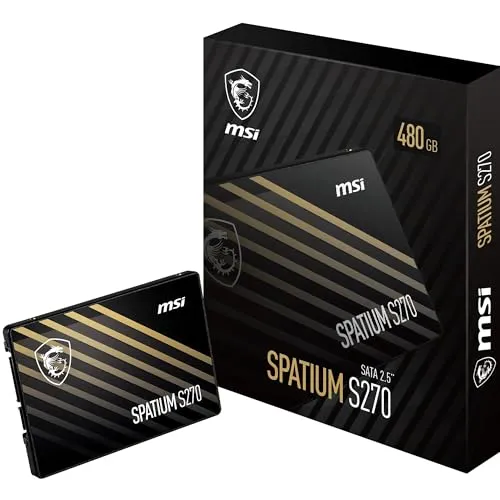 MSI SPATIUM S270 SSD 480 GB – Schnelle SATA 3 2,5-Zoll-SSD - Festplatten mit 500 MB/s Lesen und 450 MB/s Schreiben, 3D NAND-Technologie für integrierte Datensicherheit und 5 Jahre Qualitätsgarantie.