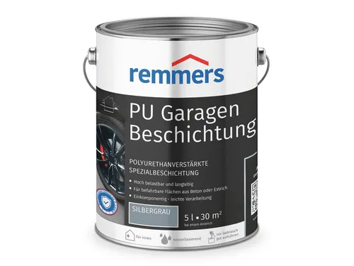 Remmers PU Garagenbeschichtung 5L - Innen- & Außenfarben, hochwertige silbergraue Versiegelung für Betonböden, rutschhemmend und chemikalienbeständig, ideal für befahrbare Flächen.