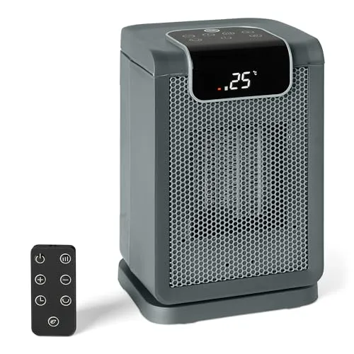 Amazon Basics Elektrische Heizung, tragbarer Keramik-Heizlüfter, 70° Oszillation, 1800W, 25cm, Grau