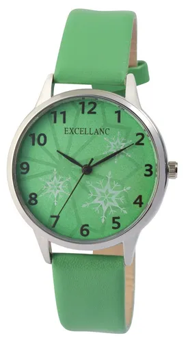 Excellanc Damen Uhr - Elegante Analog Armbanduhr mit Kunstlederarmband in Grün - Armbanduhren für Damen, spritzwasserfest mit kratzfestem Mineralglas und elegantem Design, ideal für jeden Anlass.