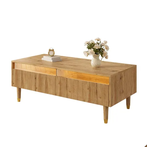 Moderner Couchtisch mit LED-Beleuchtung und Schubladen - Stylischer Couchtisch (110 × 50 × 40 cm) mit zwei geräumigen Schubladen und 7-farbiger LED-Beleuchtung. Ideal für jeden Wohnstil und perfekt zur Aufbewahrung von Alltagsgegenständen.