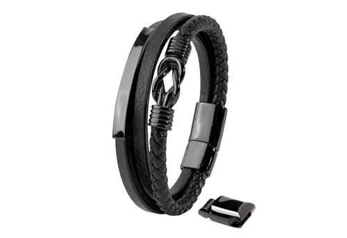 KARMA Armband Herren Lederarmband verstellbar Magnetverschluss Schwarz (Männerarmband PU Leder Schmuck für Männer Geschenkidee), Silber Geflochten, Edelstahl, Perlen, Kreuz oder Knoten