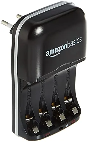 Amazon Basics Ni-MH Batterieladegerät für AA/AAA Akkus mit USB-Port