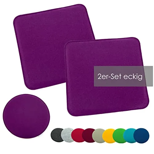 heimtexland ® 2er Pack Sitzkissen Filz Stuhlkissen Bodenkissen Polster Stuhlauflage Indoor Outdoor Kissen eckig Typ631 Filzkissen lila 35x35 cm 2 Stück