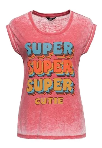 Queen Kerosin Damen Enzym Wash T-Shirt mit Vintage Print - Stilvolles Damen-T-Shirt im Retro-Look mit einzigartigem Print. Jedes Teil ist dank des Enzym-Wash-Verfahrens ein Unikat. Bequeme Passform und hochwertige Baumwollmischung für optimalen Tragekomfort.