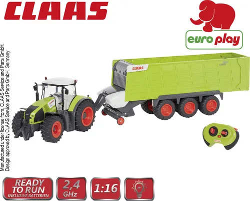 Happy People RC-Traktor Claas Axion 870 + Anhänger Cargos 9600 - Maßstab 1:16, mit Spurjustierung und Licht für Kinder ab 3 Jahren