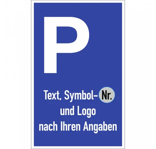 Dreifke Hinweisschild Parkplatzschild - Text, Symbol u. Logo nach Ihren Angaben, Alu, 400x65, Schild Alu
