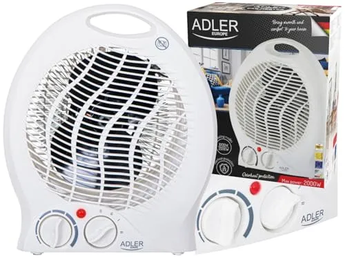 ADLER AD 7728 Heizlüfter, Tragbares Thermoventilator, Heizgerät, 2 Leistungsstufen, Heiße/kalte Luft, Überhitzungsschut, 2000W