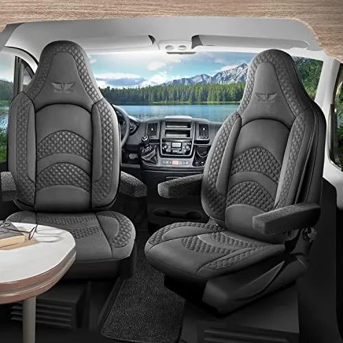 RC Royal Class Pilotensitzbezug Sitzbezüge Schonbezug Set passend für Wohnmobil Ducato Camper Hymer Pössl Bürstner Laika Fendt Zubehör (Vordersitzbezüge, Pilot 432, Grau L50)
