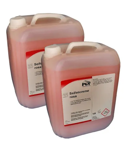 Poller GmbH Vogtland Flüssigseife Seifencreme ROSA, 10 Liter - Hochwertige Flüssigseife ROSA im 10 Liter Kanister, ideal für Seifenspender im Sanitärbereich. Parfümiert und hautschonend – für eine angenehme Handreinigung.