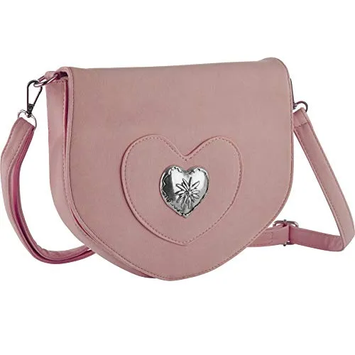 dressforfun Dirndl Tasche, Herztasche, Handtasche Damen mittelgroß, Trachten Mode, Trachtentasche in Wildlederoptik, Damen Tasche, Umhängetasche, Oktoberfest Accessoires, Damen-Schultertaschen - rosa