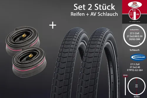 Schwalbe Fahrradreifen 27.5 Zoll Super Moto X Set mit Schlauch - Hochwertiges Set mit 2 Schwalbe 27.5 Zoll Fahrradreifen Super Moto X und 2 Schläuchen. Ideal für Asphalt und leichtes Gelände, belastbar bis 145 kg. Perfekt für zuverlässigen Fahrspaß!