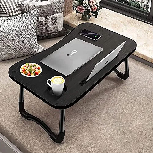 Laptoptisch, Betttablett, Laptop Betttisch Klappbar Tragbar, Lesetisch, Frühstücksbrett, NotebookTisch, Getränkehalter, Büchertablett, für Wohnzimmer Büro und Unterwegs Sofa Boden|60 x 40 cm, Schwarz