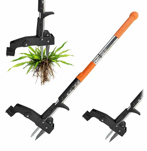 Relaxdays Unkrautstecher mit langem Stiel, 100 cm, Fußtritt und Auswurfmechanismus