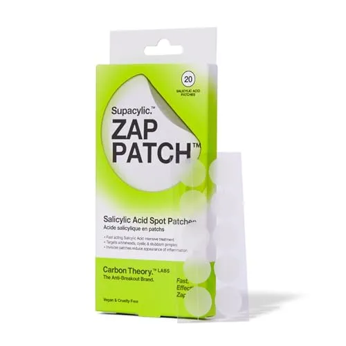 Carbon Theory ZAP Salicylic Acid Spot Patches 20 Pack | Overnight Active Treatment that Targets Whiteheads and Blemishes While Soothing and Minimising Redness on Skin.