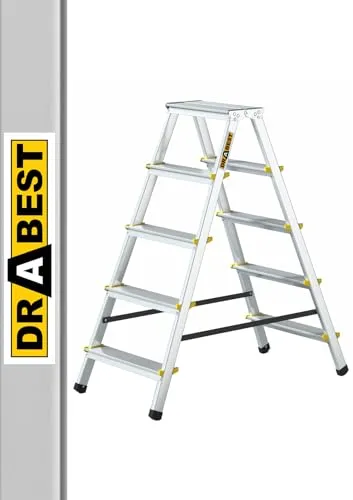 nm_trade Doppelleiter 2x5 - TÜV-zertifizierte Aluleiter - Leiter für bis zu 150 kg, mit rutschfesten Stufen und Anti-Rutsch-Füßen für maximale Sicherheit und Stabilität.