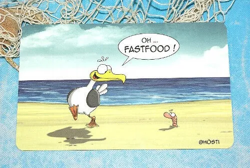 Frühstücksbrett   Hösti  *Oh..Fast Food* ... Möwe am Strand und Wattwurm im Sand