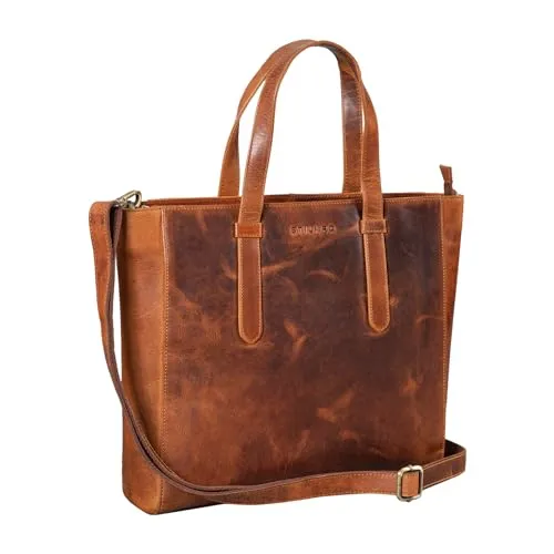 STILORD Rachel Tote Bag Leder Damen Umhängetasche Groß Schultertasche Laptop Handtasche Shopper XL Vintage Echtleder Farbe:Kara - Cognac